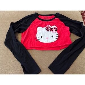 Hello Kitty Sanrio Long Sleeve Cropped T-Shirt Top Size Medium (Lexi)